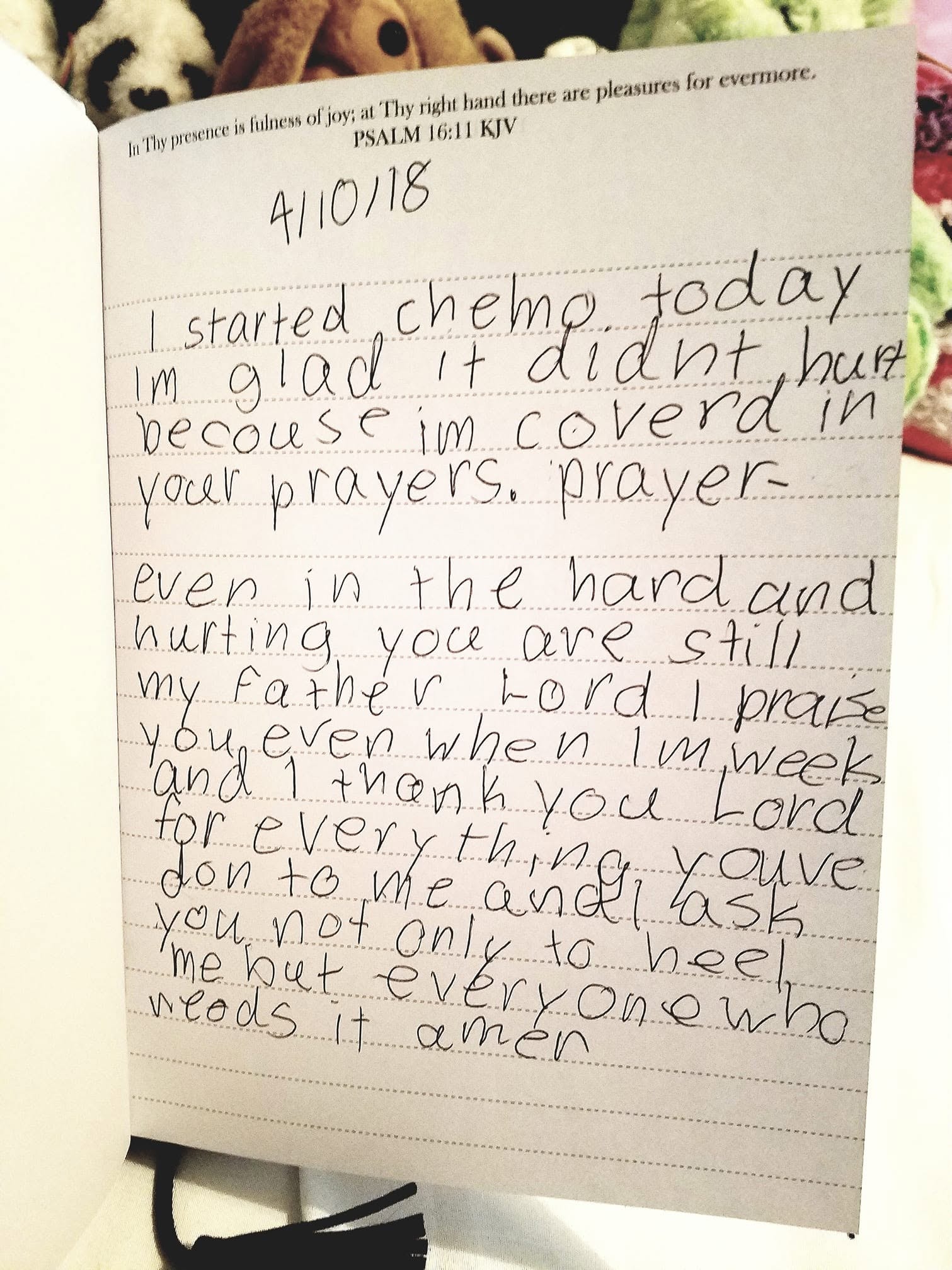 Kate's handwritten prayer journal page